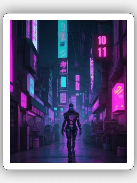 Futuristische Cyberpunk Stadt - Sticker Größe S (10 x 10 cm) - Mattweiß