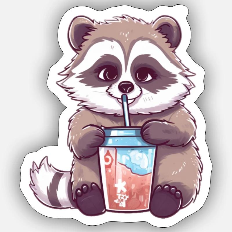 Waschbär mit Eiskaffee Sticker Größe S (10 x 10 cm)
