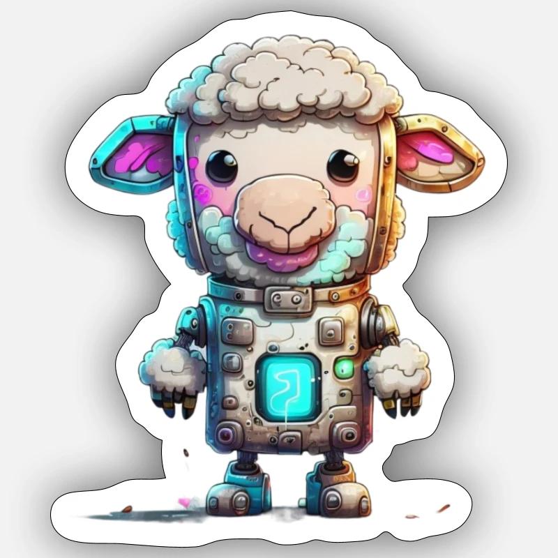Robot Mouton - Sticker taille S (10 x 10 cm) - blanc mat