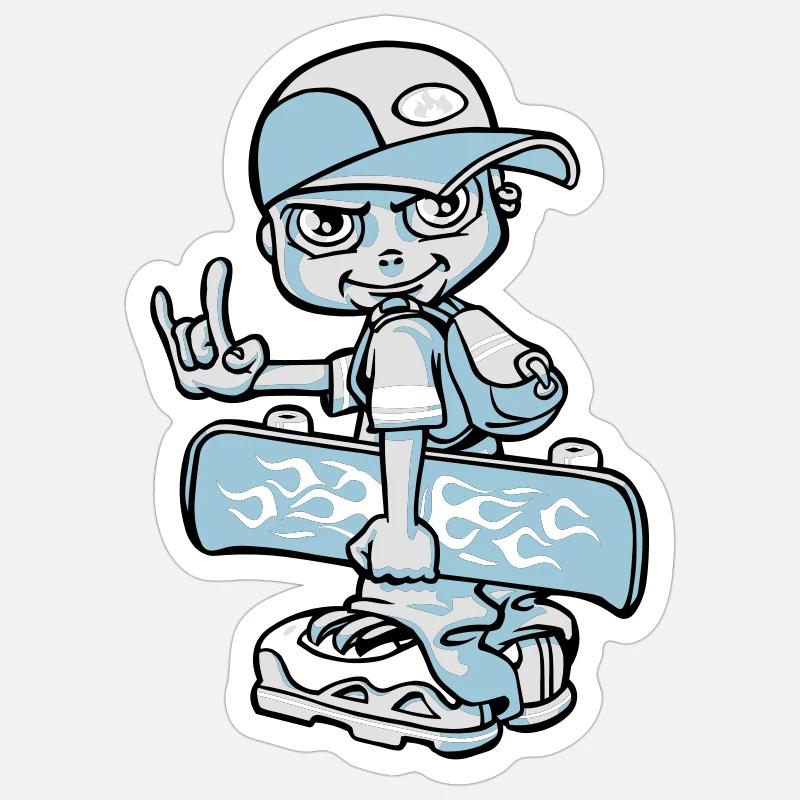 Garçon et son skateboard flex - Sticker taille S (10 x 10 cm) - blanc mat