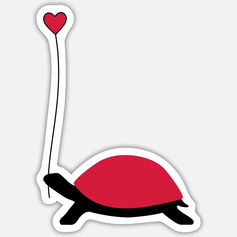 Turtle with heart balloon - Sticker size S (10 x 10 cm) - white matte