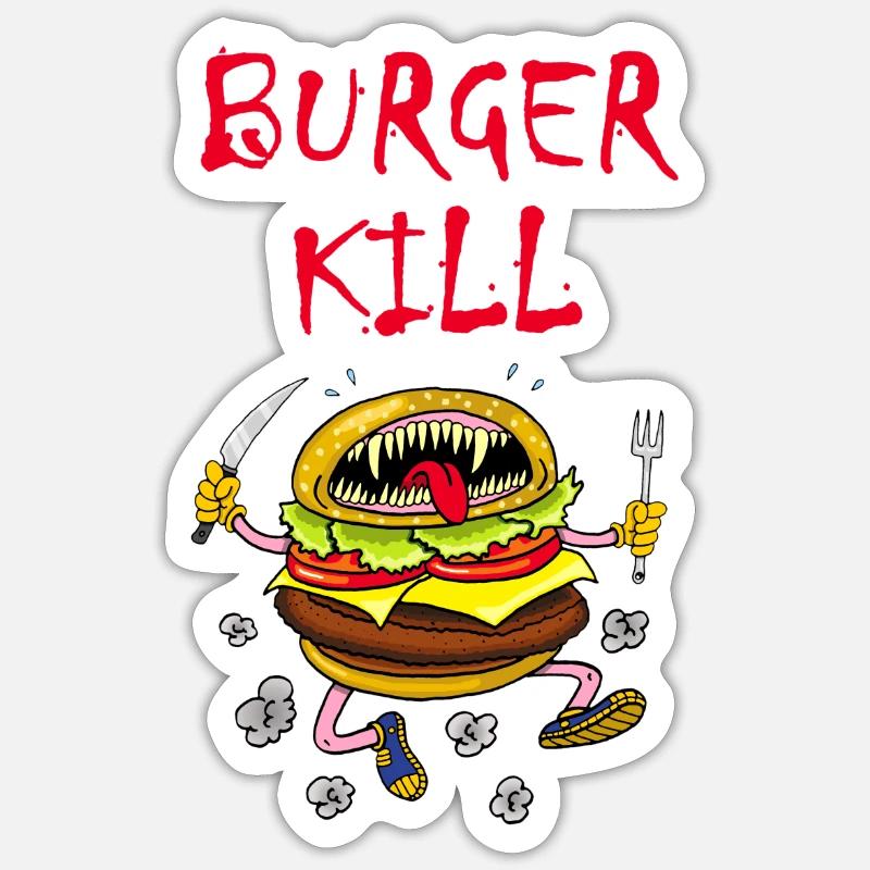 Hamburger carnivore - Sticker taille S (10 x 10 cm) - blanc mat