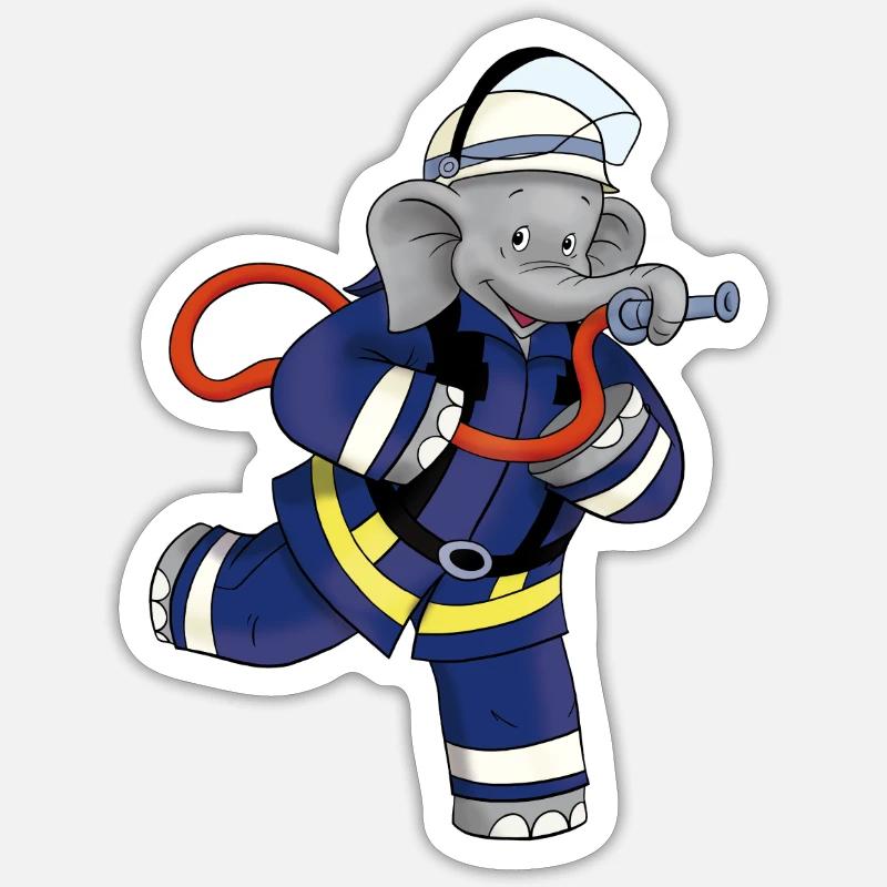 Benjamin Blümchen als Feuerwehrmann Sticker Größe S (10 x 10 cm)