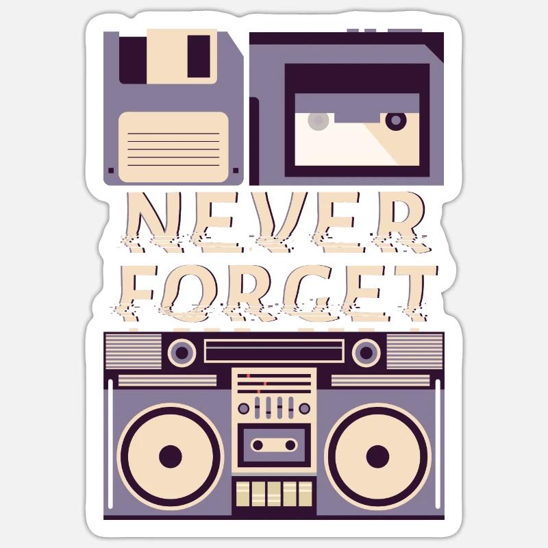 Never Forget VHS Cassette Disk Eighties Retro Sticker size S (10 x 10 cm)