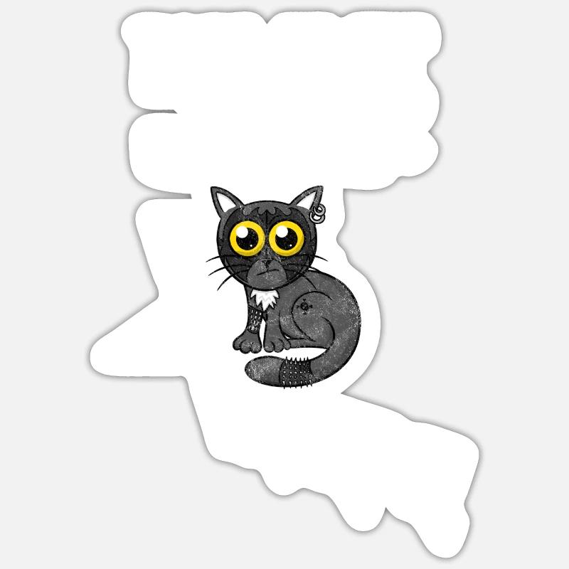 Mon chat écoute Metal - Washed Effect - Sticker taille S (10 x 10 cm) - blanc mat