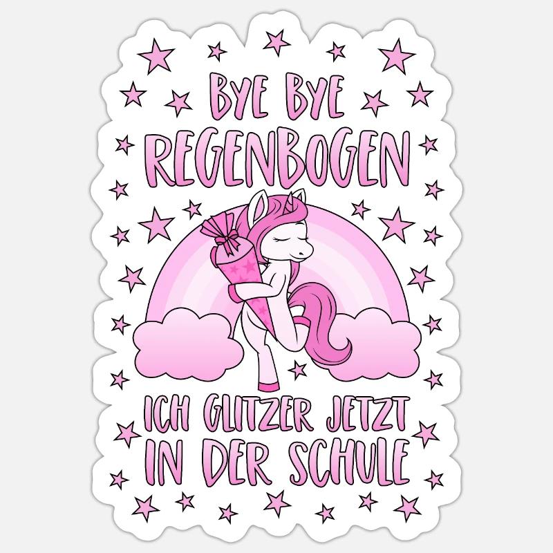 Einhorn Bye Bye Regenbogen Schule Glitzer rosa - Sticker Größe S (10 x 10 cm) - Mattweiß
