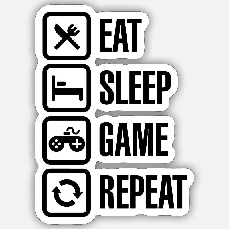 Eat sleep game repeat - Sticker taille S (10 x 10 cm) - blanc mat