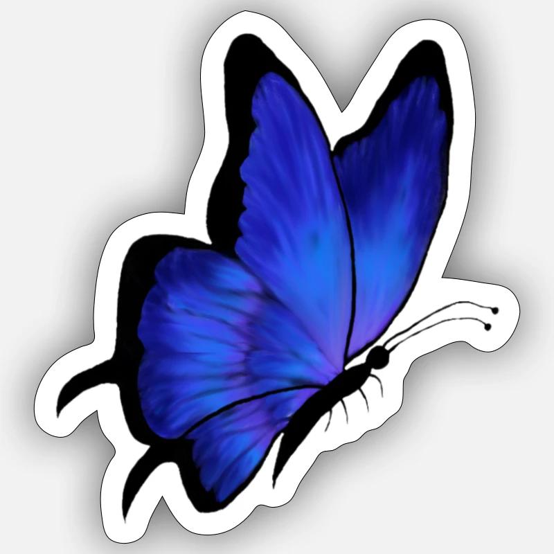 Papillon bleu - Sticker taille S (10 x 10 cm) - blanc mat