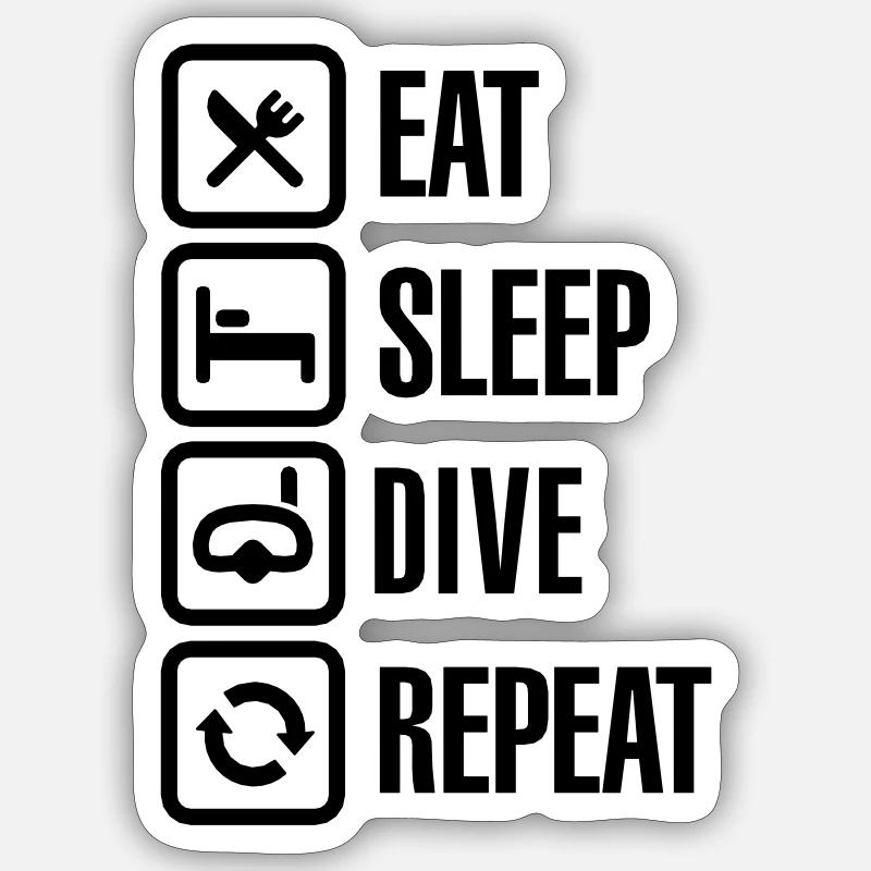 Eat Sleep Dive Repeat - Sticker taille S (10 x 10 cm) - blanc mat