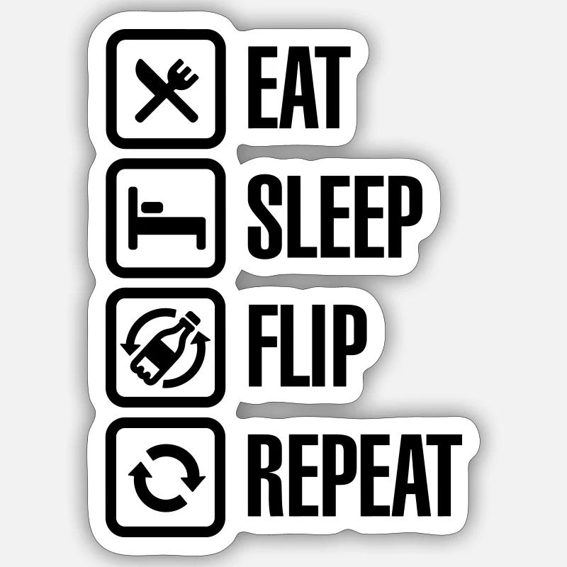 Eat - Sleep - Bottle Flip - Repeat - Sticker taille S (10 x 10 cm) - blanc mat