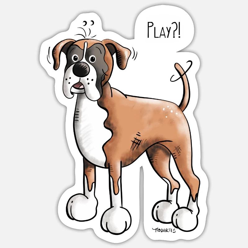Deutscher Boxer Play - Sticker Größe S (10 x 10 cm) - Mattweiß