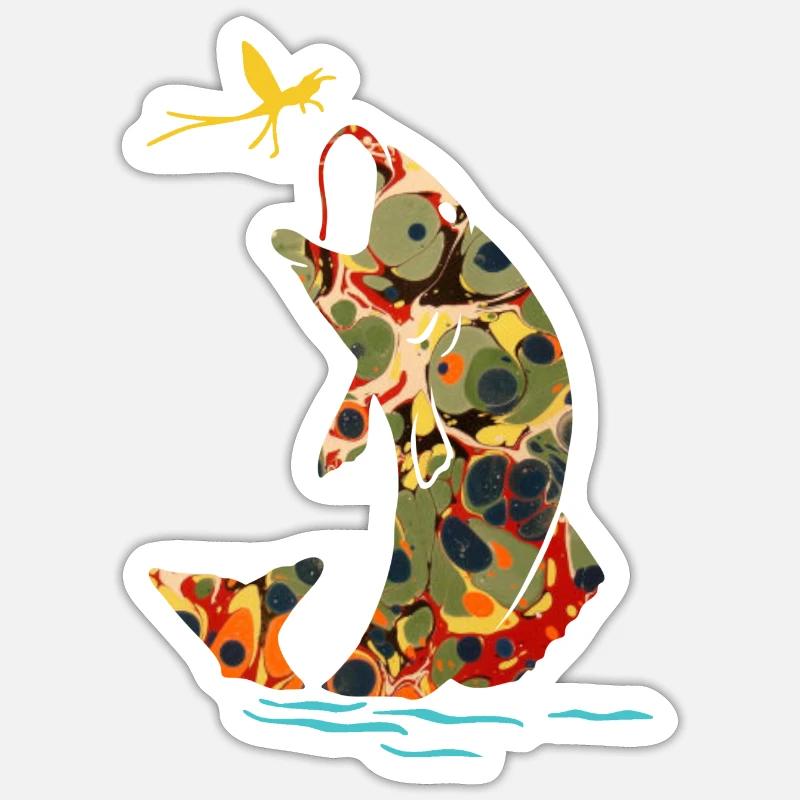 fisch mit libelle e 41 - Sticker Größe S (10 x 10 cm) - Mattweiß
