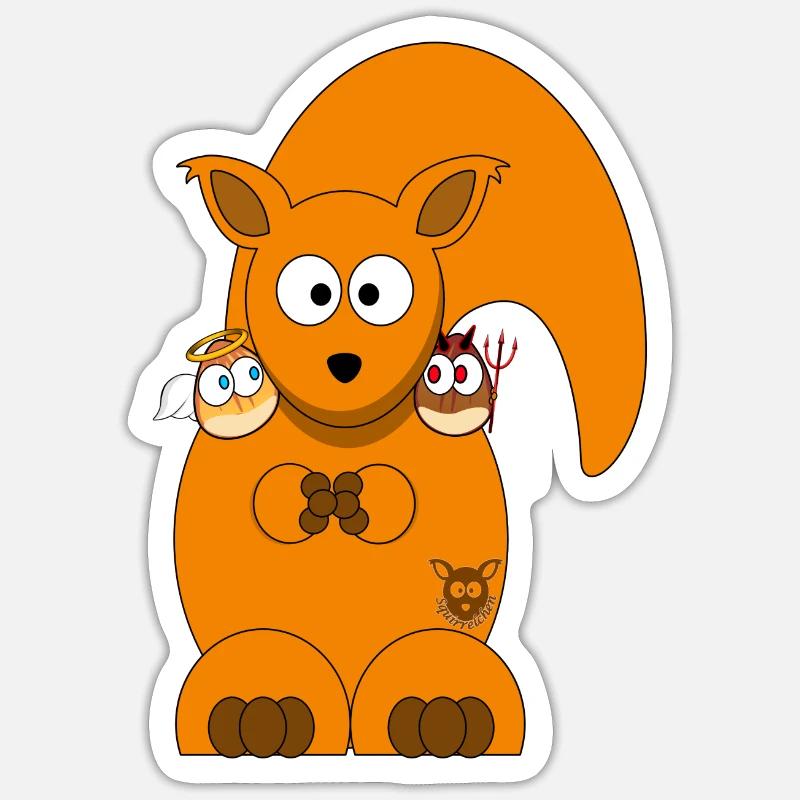 Squirrel with angel nut and devil nut Sticker size S (10 x 10 cm)