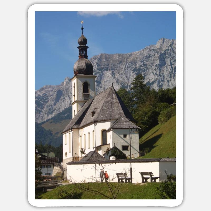 Ramsauer Kirche bei Berchtesgaden - Sticker Größe S (10 x 10 cm) - Mattweiß