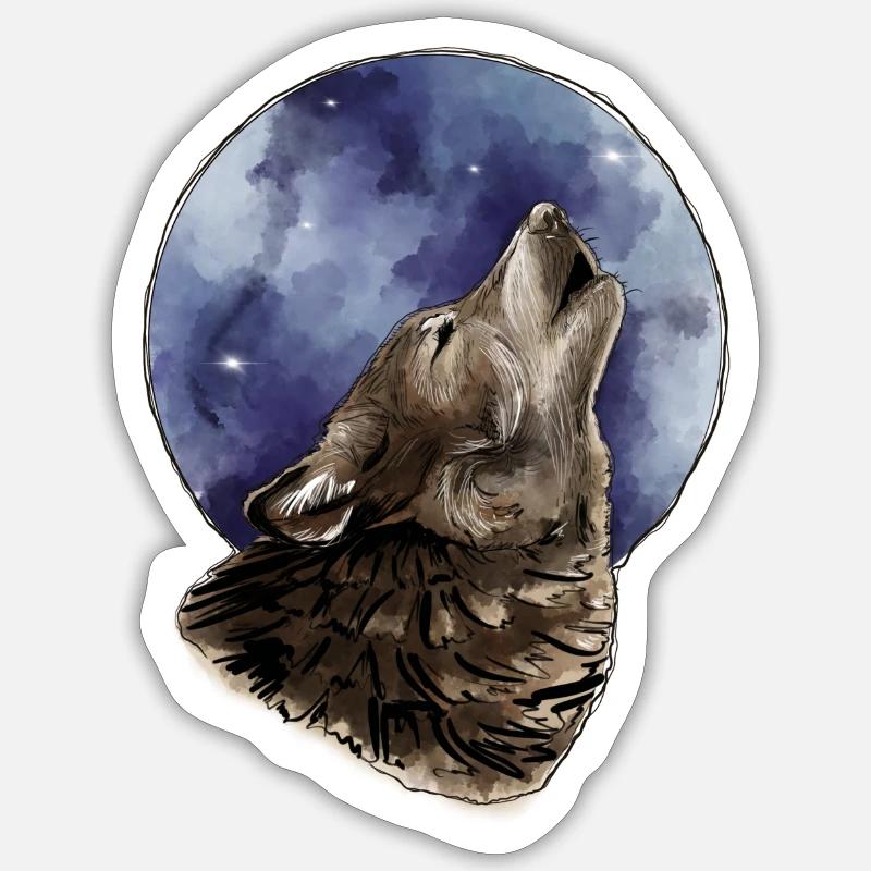 Wolf And Moon Sticker size S (10 x 10 cm)