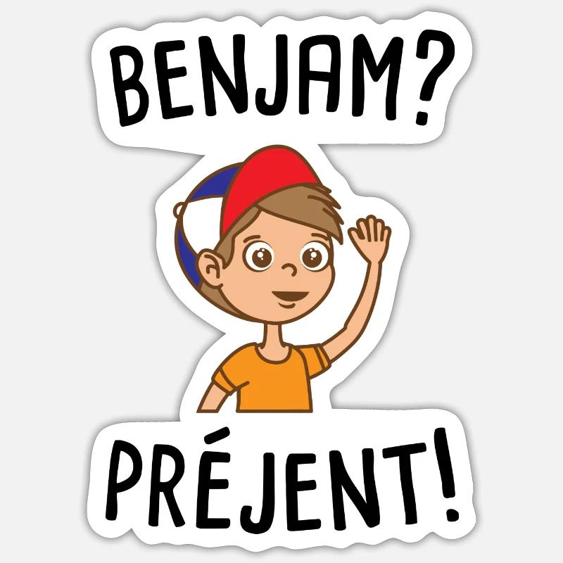 Benjam préjent - Sticker taille S (10 x 10 cm) - blanc mat