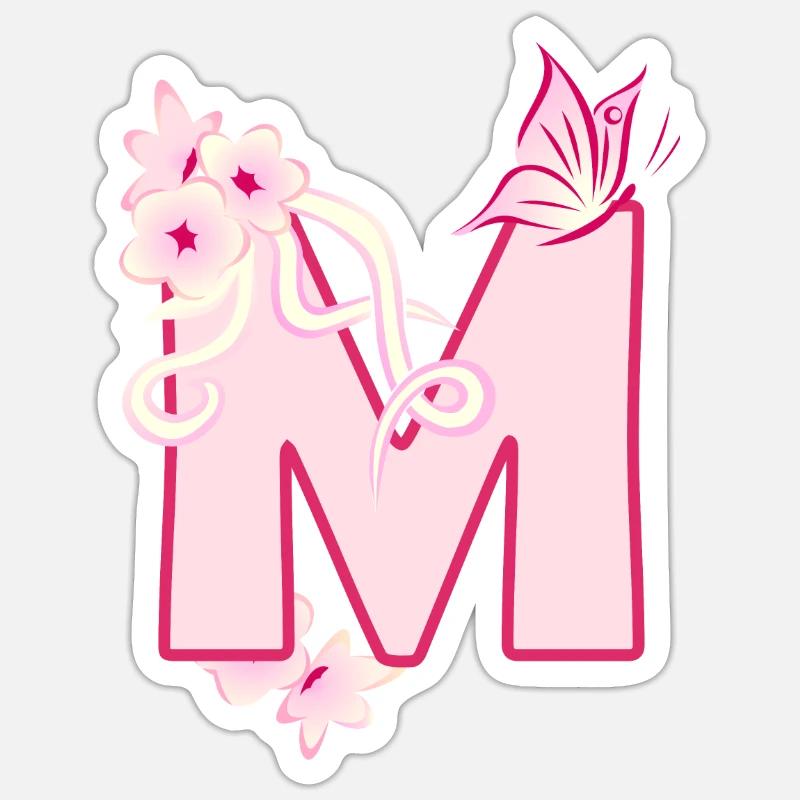 Buchstabe M Kirschblüten und Schmetterling - Sticker Größe S (10 x 10 cm) - Mattweiß