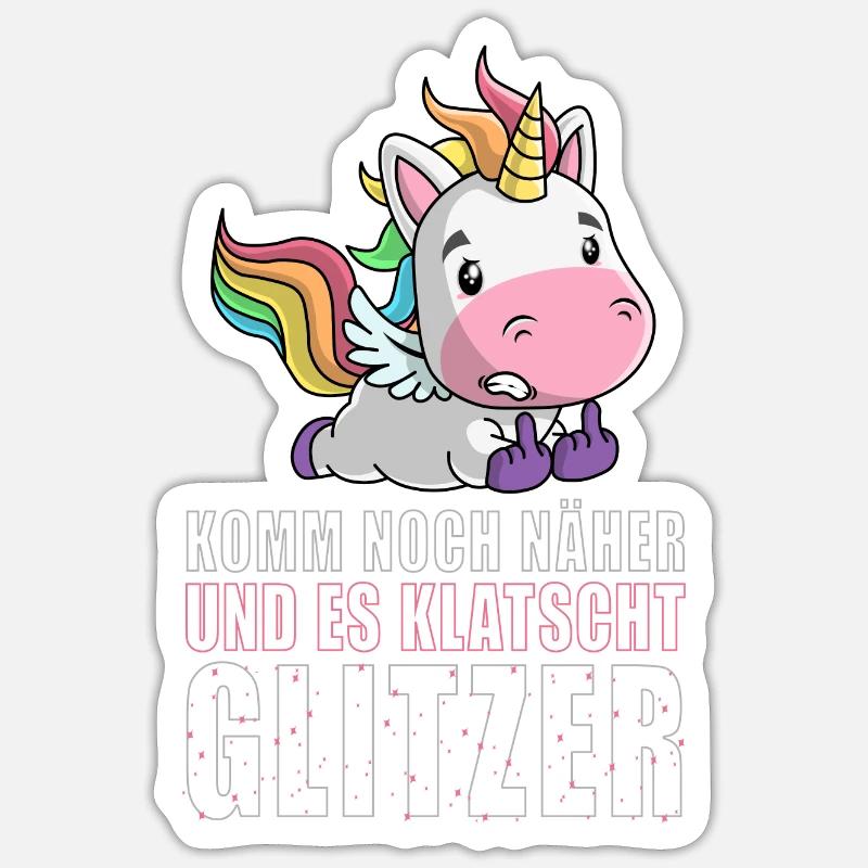 Noch näher es klatscht Glitzer Einhorn Geschenk - Sticker Größe S (10 x 10 cm) - Mattweiß