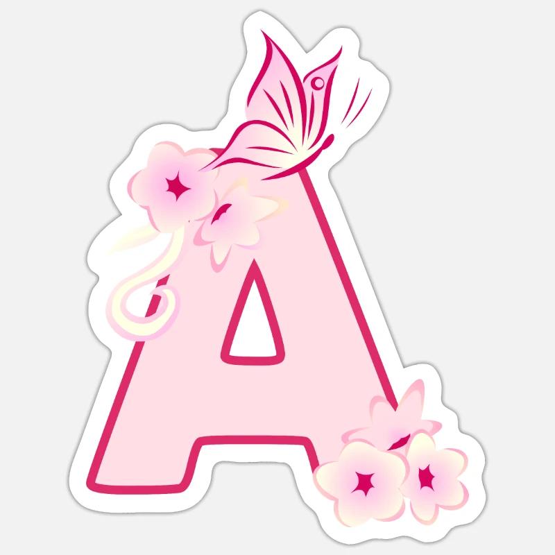 Anfangsbuchstabe A mit rosa Kirschblüten - Sticker Größe S (10 x 10 cm) - Mattweiß
