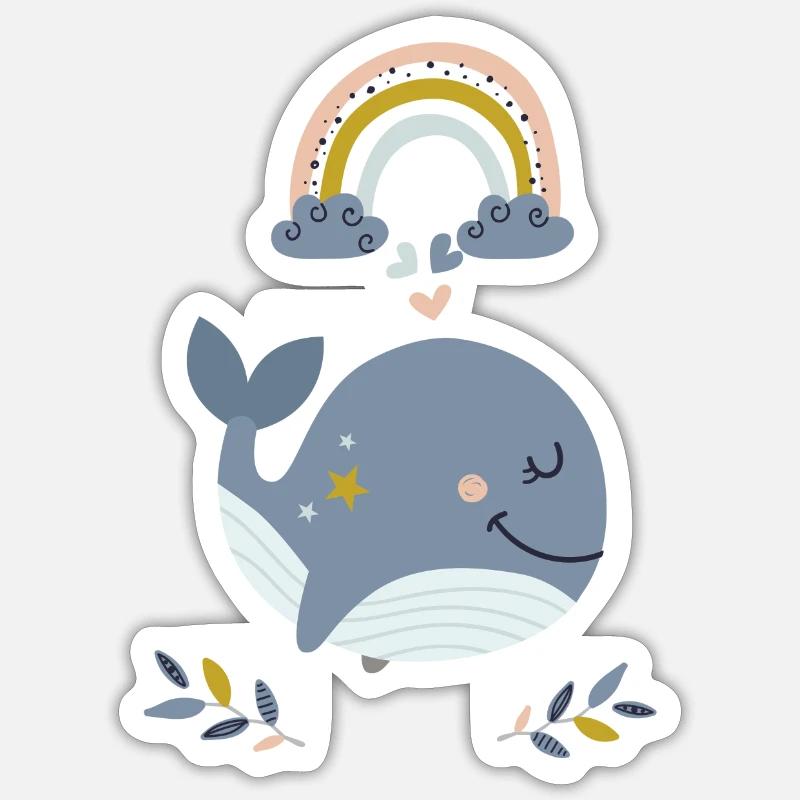 Regenbogenwal - Sticker Größe S (10 x 10 cm) - Mattweiß