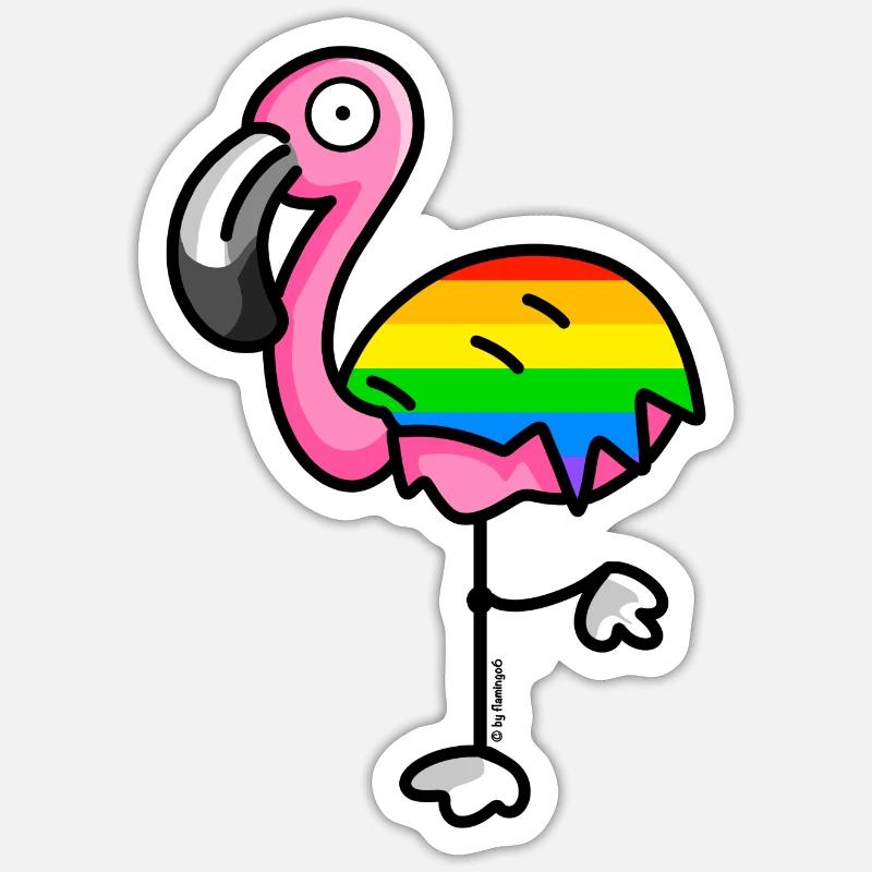 flamingo6 - Rainbow - Sticker taille S (10 x 10 cm) - blanc mat