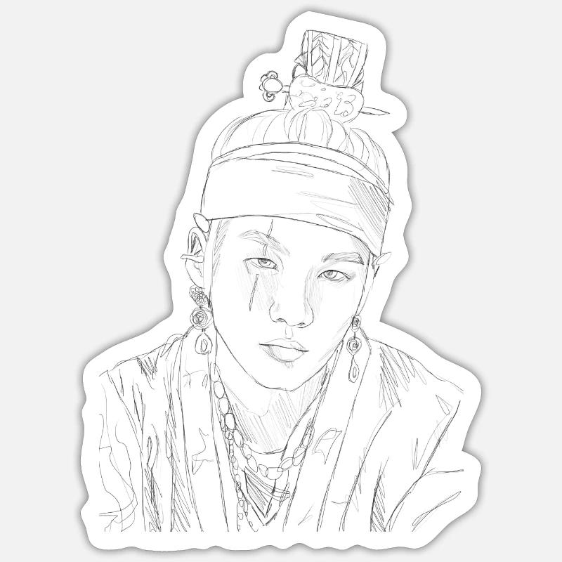 SUGA Sketch version noire, KPOP, Bangtan - Sticker taille S (10 x 10 cm) - blanc mat