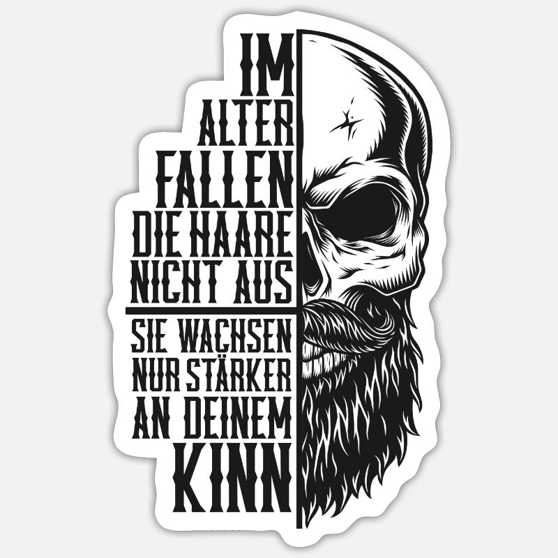 Bart-Männer Geschenk - Haare im Alter-Bart Glatze - Sticker Größe S (10 x 10 cm) - Mattweiß