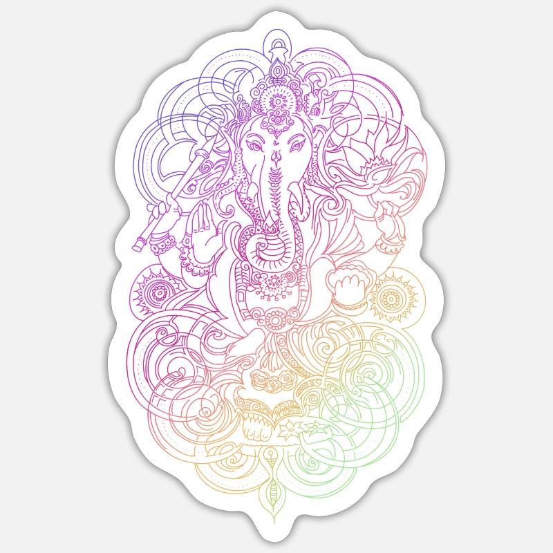 Ganesh rainbow - Sticker taille S (10 x 10 cm) - blanc mat