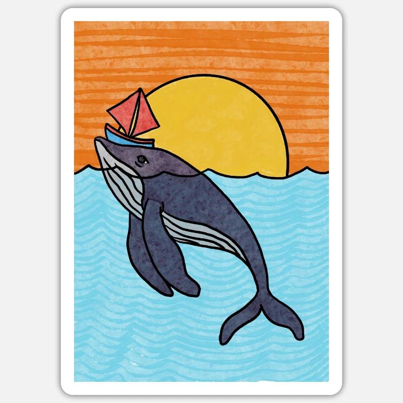 Wal und Boot - Sticker Größe S (10 x 10 cm) - Mattweiß