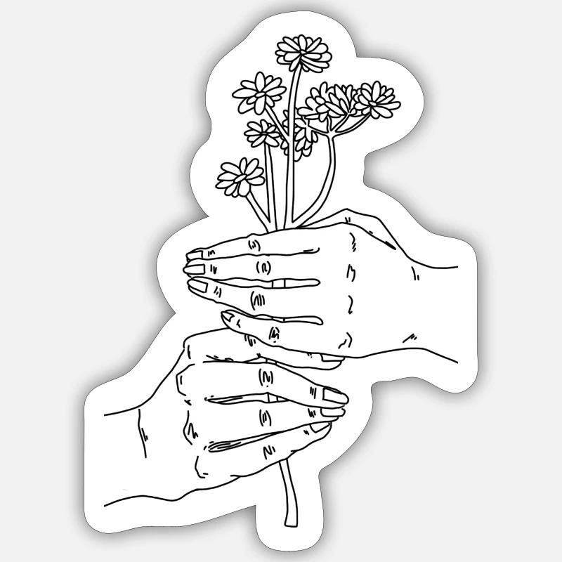 Sticker de mains avec fleurs - Sticker taille S (10 x 10 cm) - blanc mat