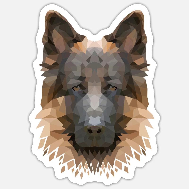 Polyart Chien de berger - Sticker taille S (10 x 10 cm) - blanc mat
