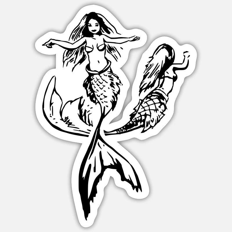 Deux sirènes - Sticker taille S (10 x 10 cm) - blanc mat