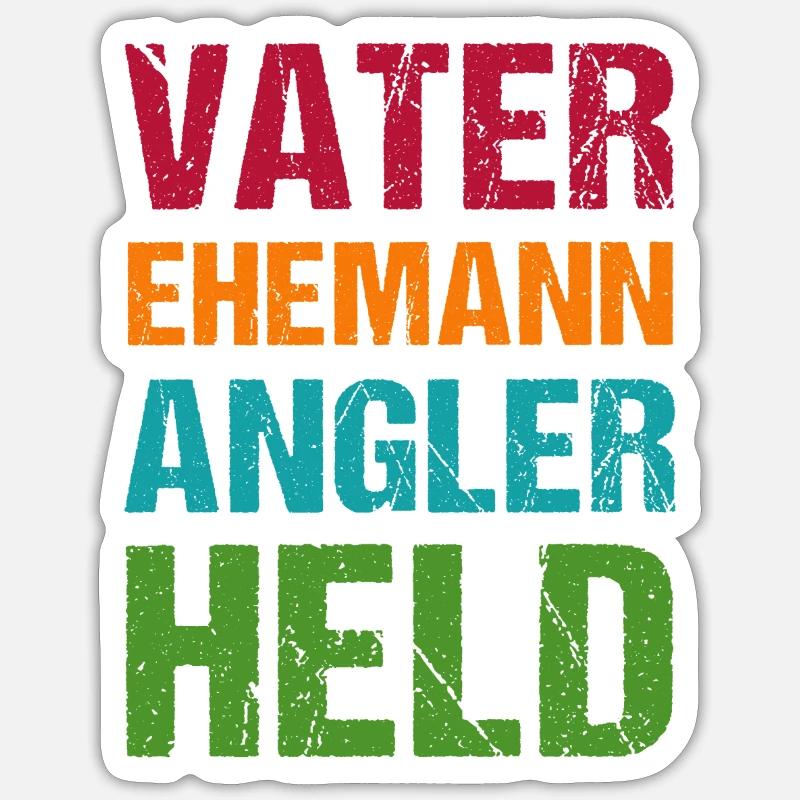 Ehemann Vater Angler Held - Sticker Größe S (10 x 10 cm) - Mattweiß