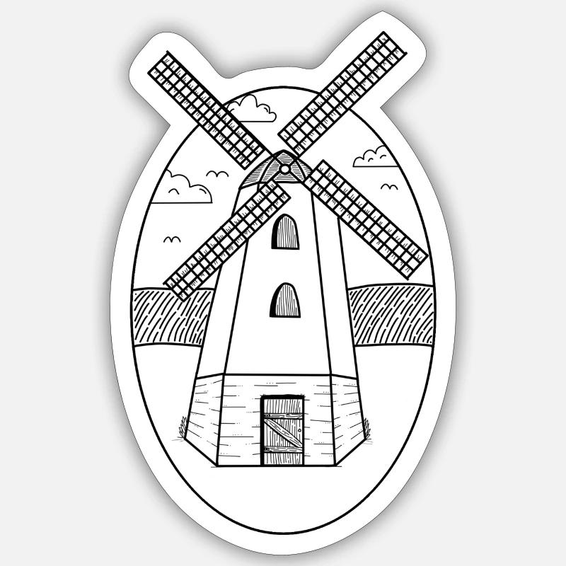 Moulin à vent - Sticker taille S (10 x 10 cm) - blanc mat