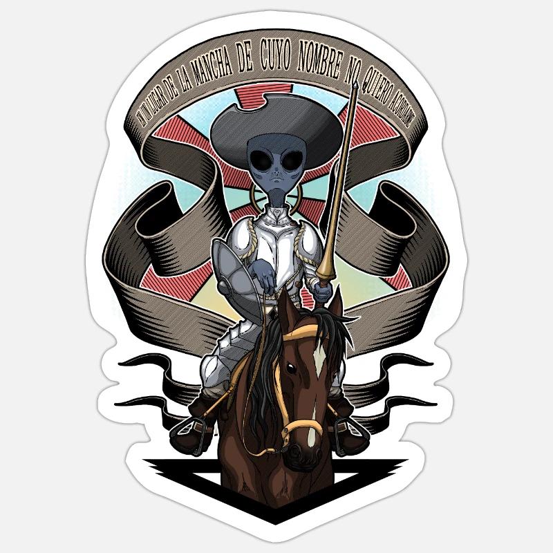 L’extraterrestre Don Quichotte - Version couleur - Sticker taille S (10 x 10 cm) - blanc mat