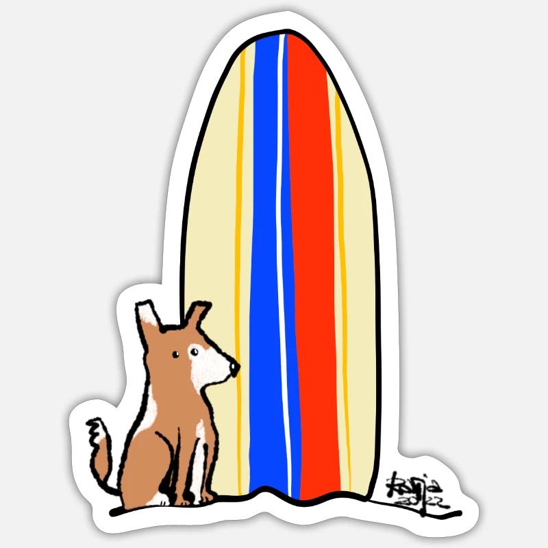 Chien avec planche - Sticker taille S (10 x 10 cm) - blanc mat