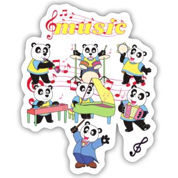 Musique Pandas - Sticker taille S (10 x 10 cm) - blanc mat - Devant