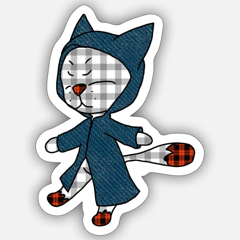 Un chat en imperméable - Sticker taille S (10 x 10 cm) - blanc mat