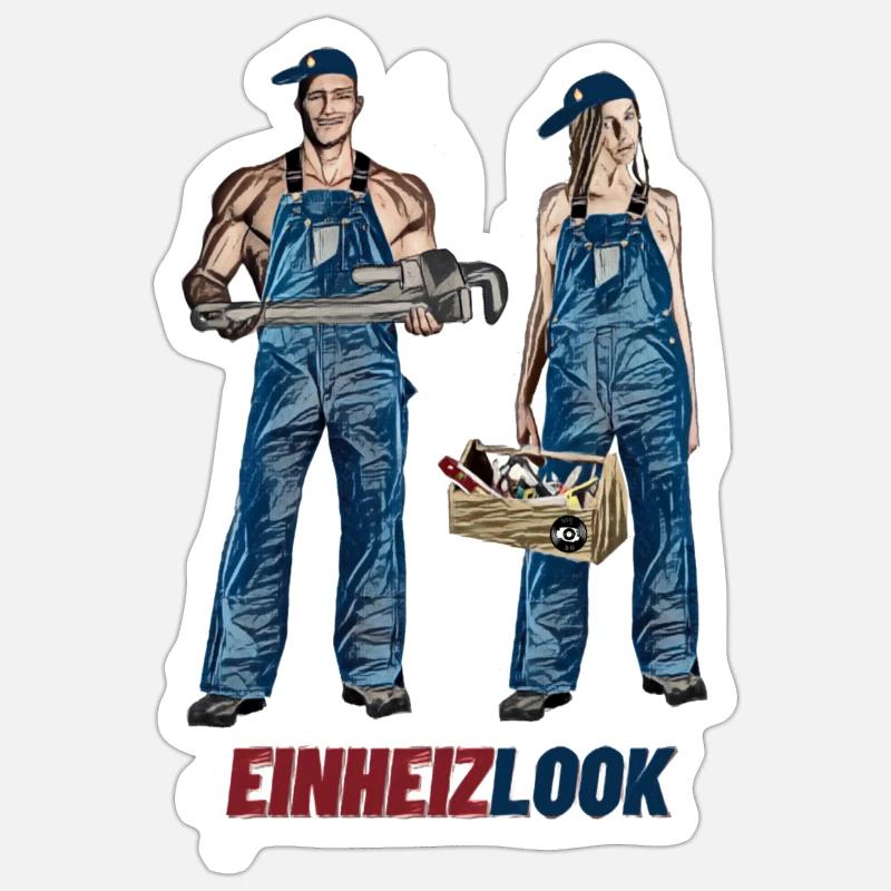 Einheitslook vs Einheizlook. Heizungsmonteure. - Sticker Größe S (10 x 10 cm) - Mattweiß