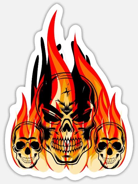 Feuer Schädel - Sticker Größe S (10 x 10 cm) - Mattweiß