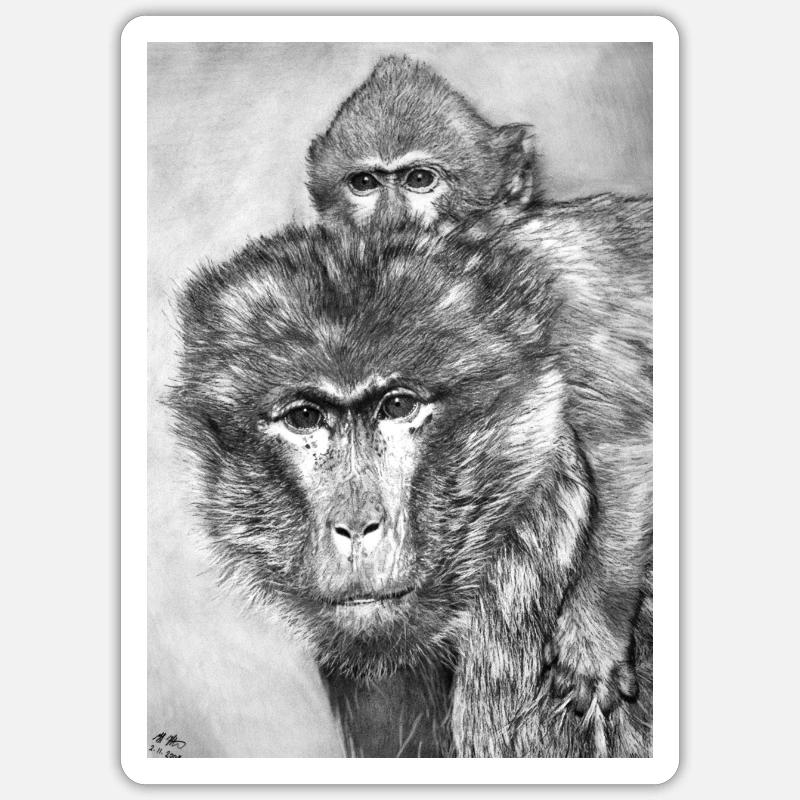 Monkey - Sticker Größe S (10 x 10 cm) - Mattweiß