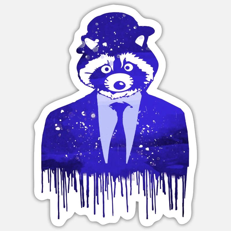 raccoon, blue,graffiti,suit,hat - Sticker size S (10 x 10 cm) - white matte