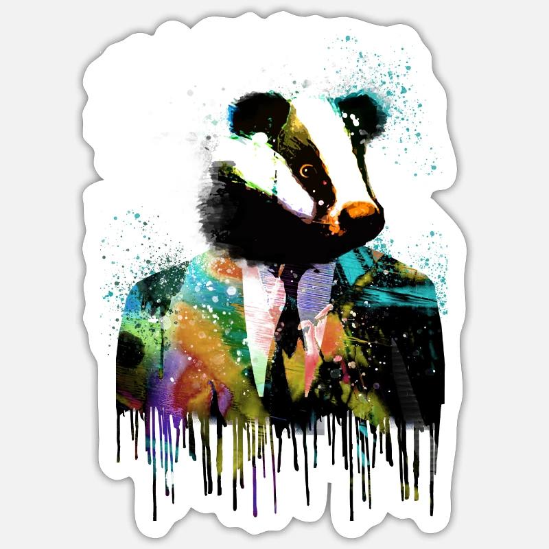 dachs,stinkstier,graffiti,malerei,bunt,anzug - Sticker Größe S (10 x 10 cm) - Mattweiß