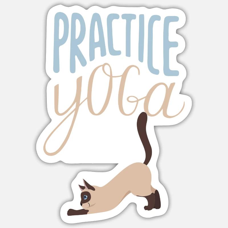 Practice Yoga - Chat - Sticker taille S (10 x 10 cm) - blanc mat