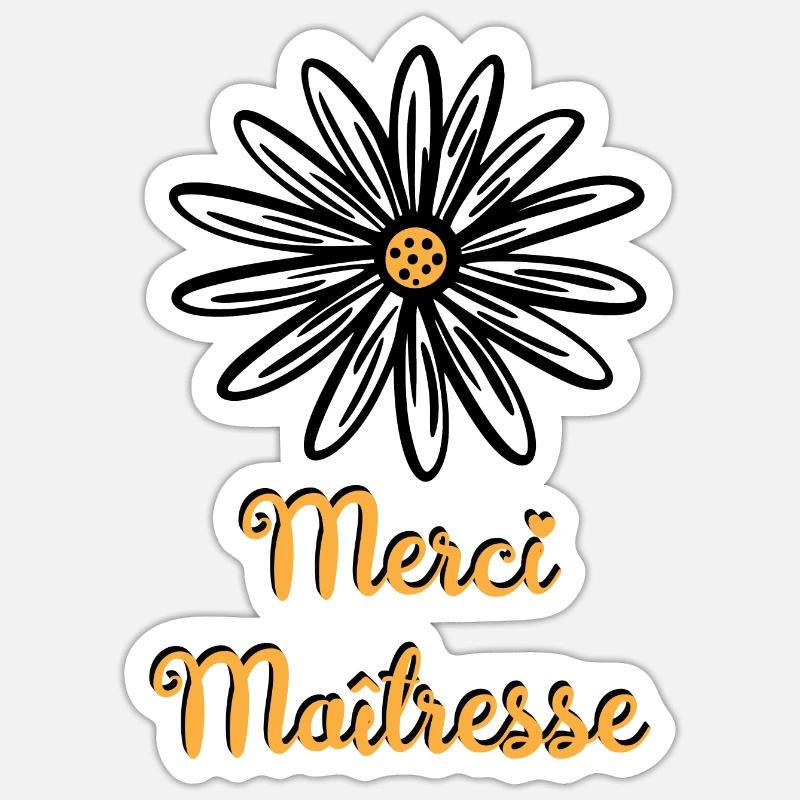 merci maitresse avec une fleur - Sticker taille S (10 x 10 cm) - blanc mat