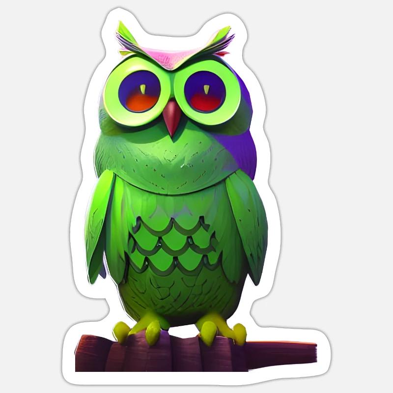 Grüne Eule auf einem Ast - Sticker Größe S (10 x 10 cm) - Mattweiß