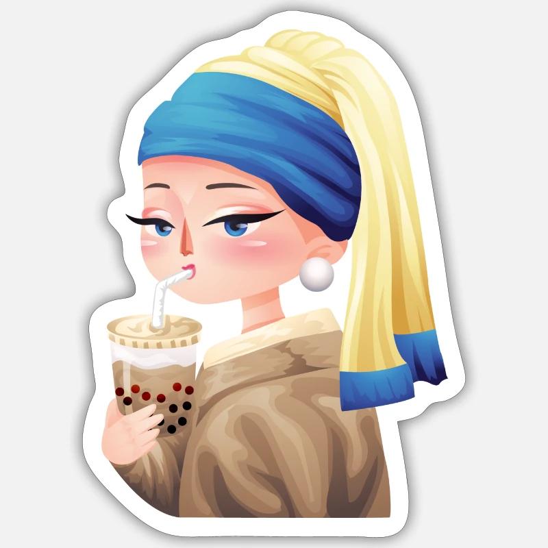 Bubble Tea and Perlen Ohrring Sticker Größe S (10 x 10 cm)