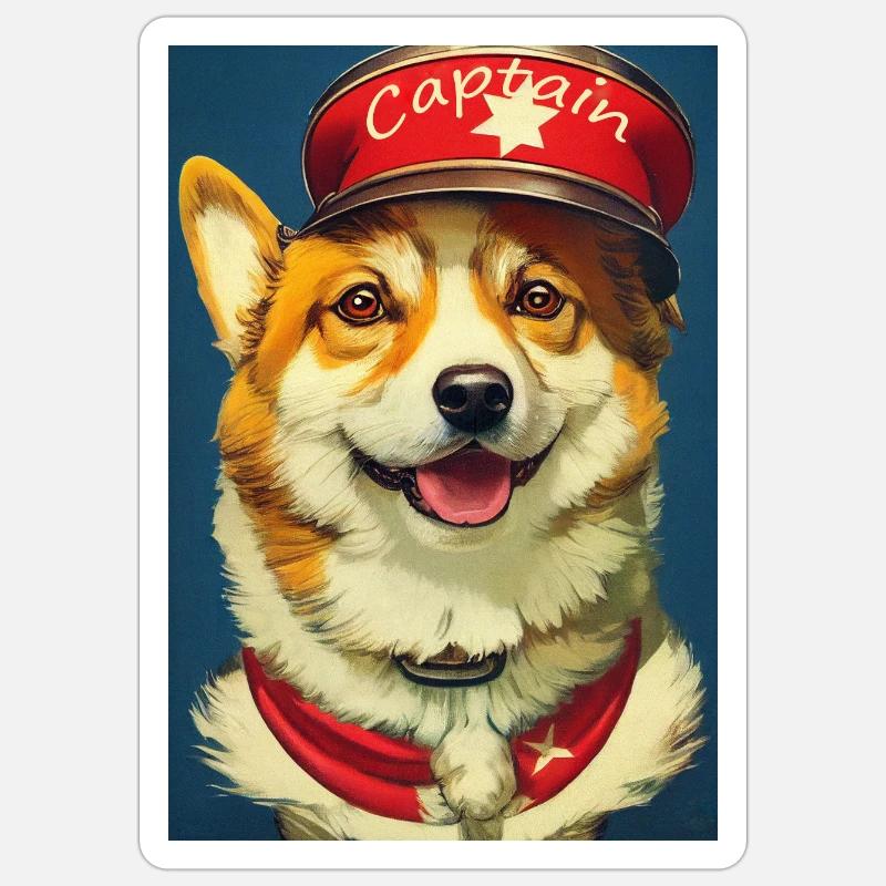 Captain Corgi - Sticker Größe S (10 x 10 cm) - Mattweiß