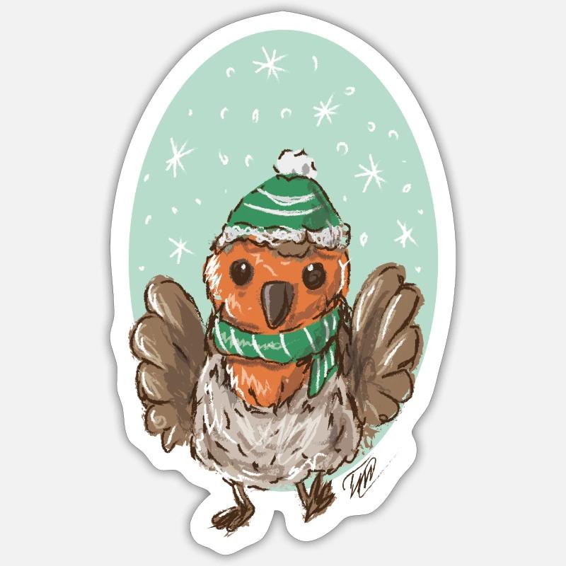 Rotkelchen mit Mütze - Sticker Größe S (10 x 10 cm) - Mattweiß