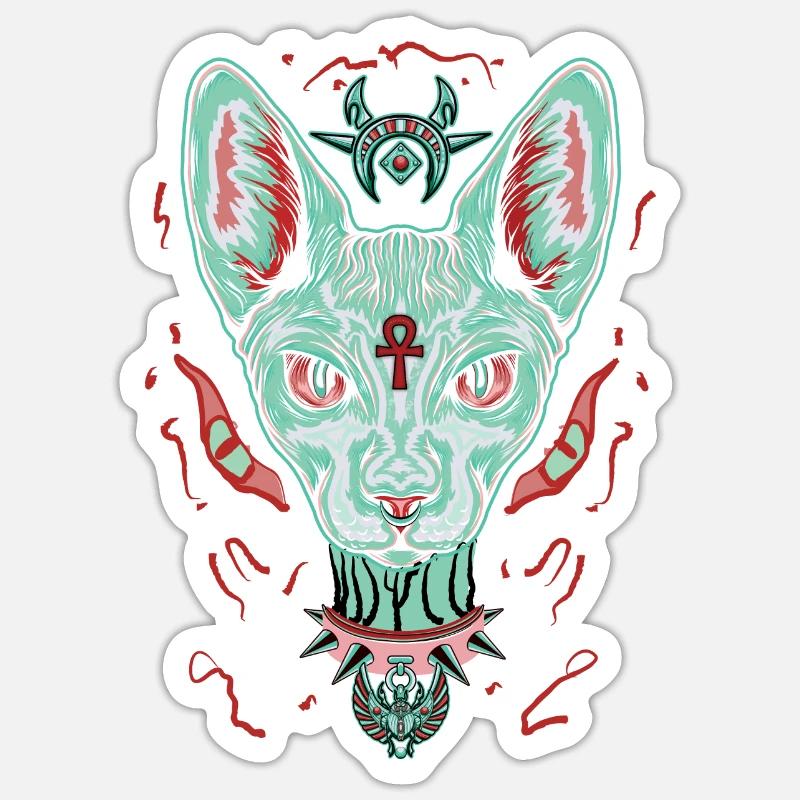 Chat Sphynx égyptien - Sticker taille S (10 x 10 cm) - blanc mat